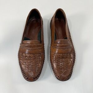Vtg Life Outdoors Woven Brown Leather Loafer Shoe Men's 9.5